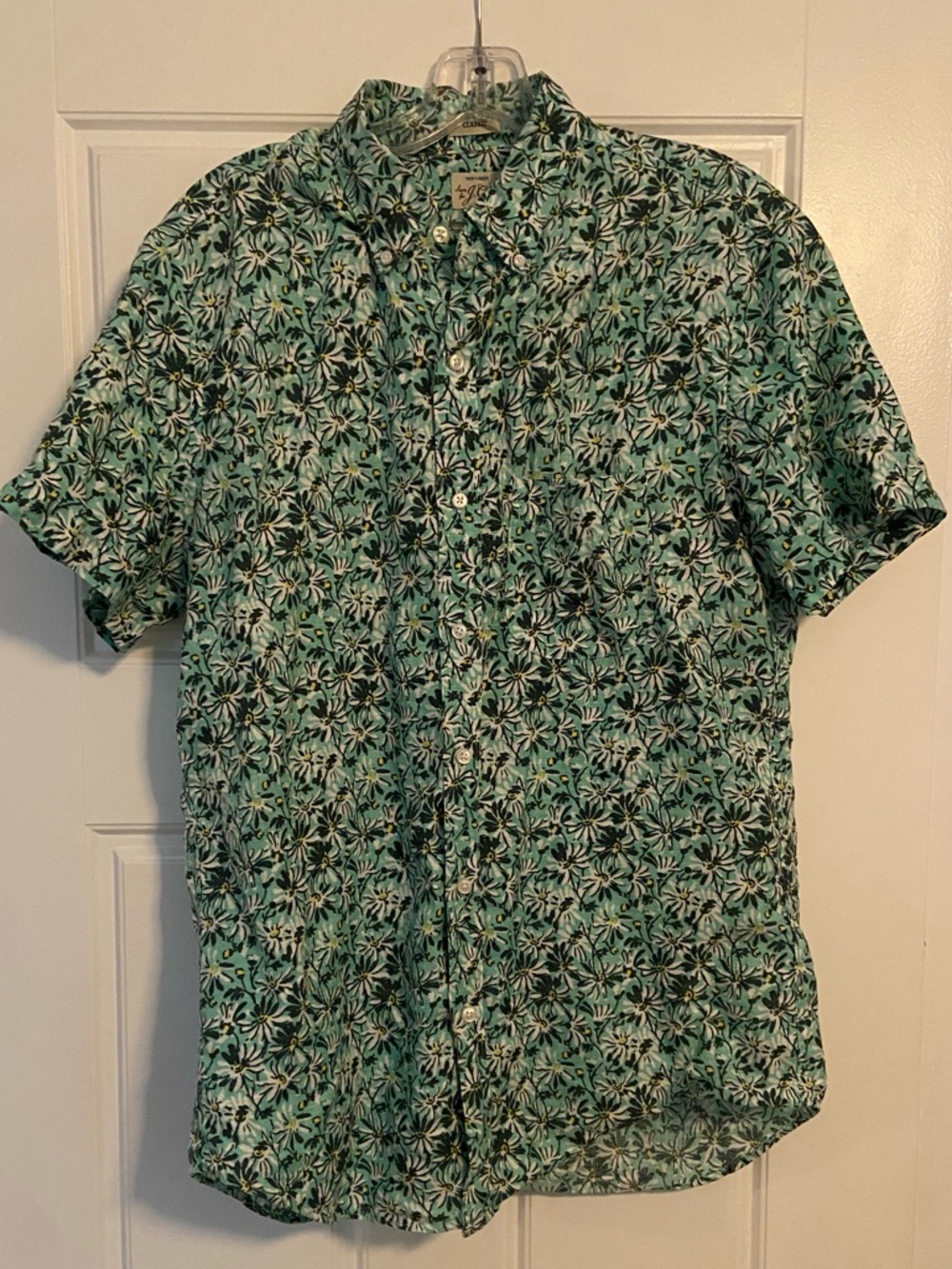 J. Crew Short-Sleeve Mint Green Floral Button-Down Shirt